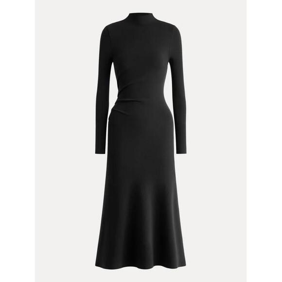 OGLmove Midi Dress Womens Size M Black Mockneck Tucks Heat-Tech Minimalist - Picture 1 of 1